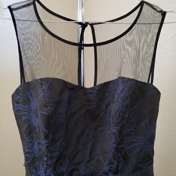 Jessica Simpson Blue & Black Brocade Fit & Flare Dress - Picture 3 of 4